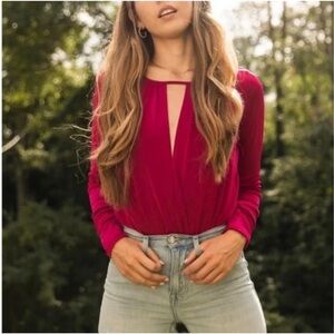 NWT Free People Kaya Keyhole Long Sleeve Bodysuit Pink Rose Hypnotic Sz small